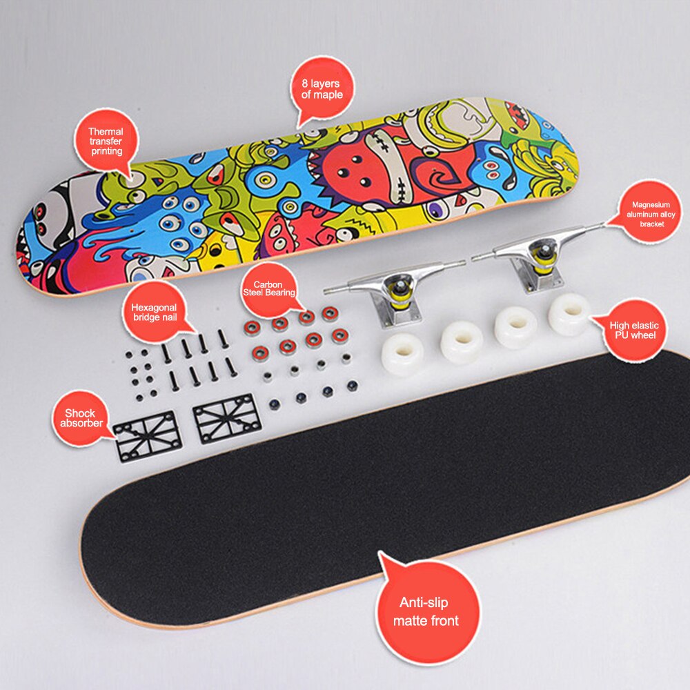31 cal ulicy klon deskorolka dla dorosłych na cztery koła ze stopu ze stali podwójnie pochylenia deskorolka drukowane wzory długa deska dla początkujących dla nastolatków prezent