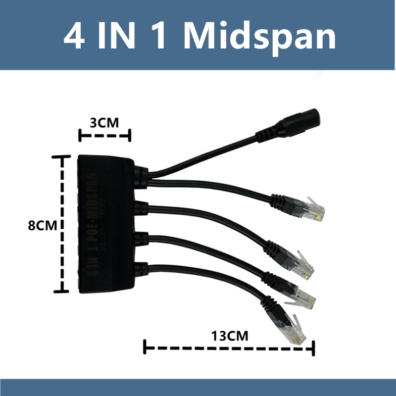 PoE 4 In 1 PoE Midspan Splitter Power Over Ethernet 10/100Mbps 2A DC 5V 12V 24V 48V 52V Tape Screened For IP Camera