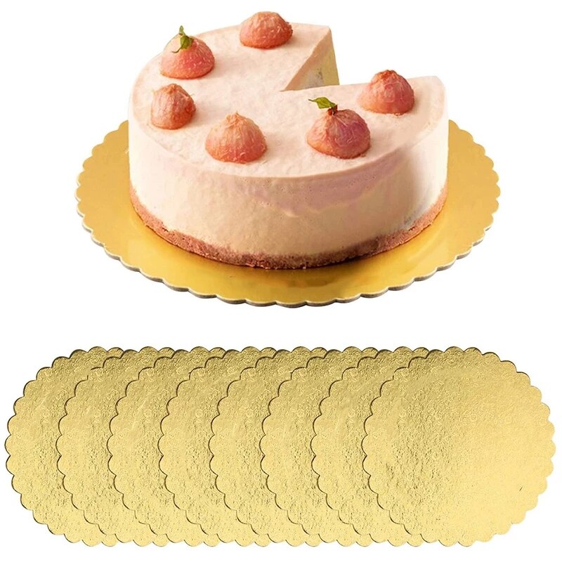 5/10Pcs Gold Taart Plaat Ronde Wegwerp Cake Ring Bodem Taart Plaat Ronde Dessert Ring Taart Plaat base 8 / 10 / 12 Inch