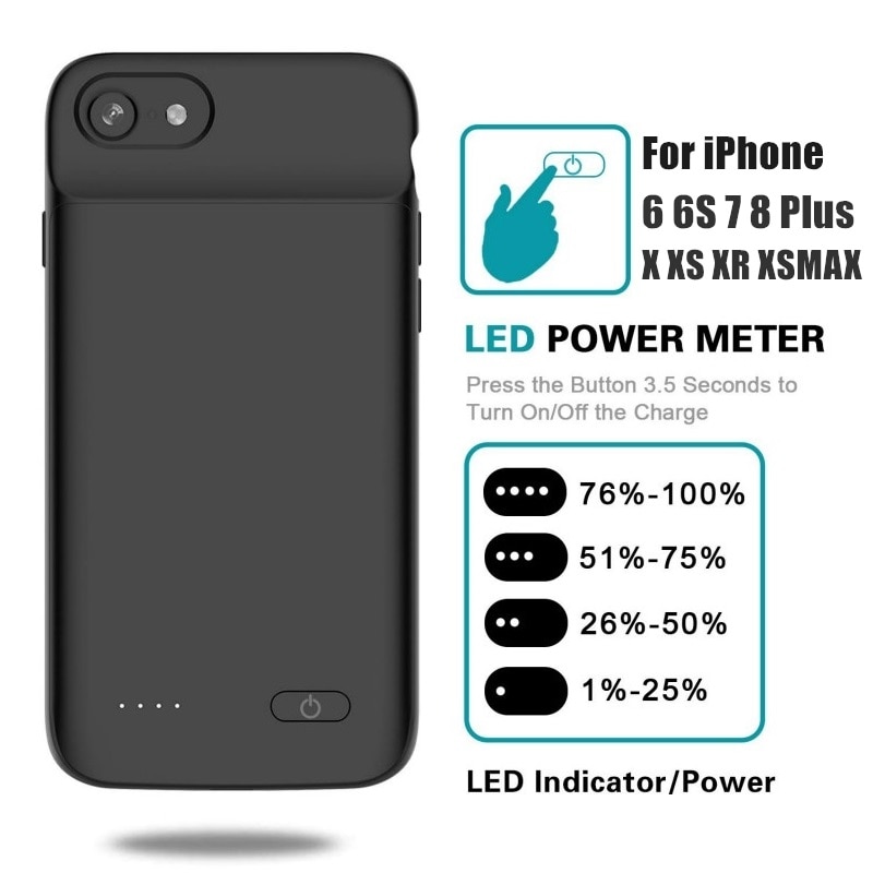 5000Mah Voor Iphone 6 6S 7 8 Plus Batterij Oplader Case Draadloze Opladen Smart Power Bank Voor Iphone xs Xr Xs Max Batterij Case