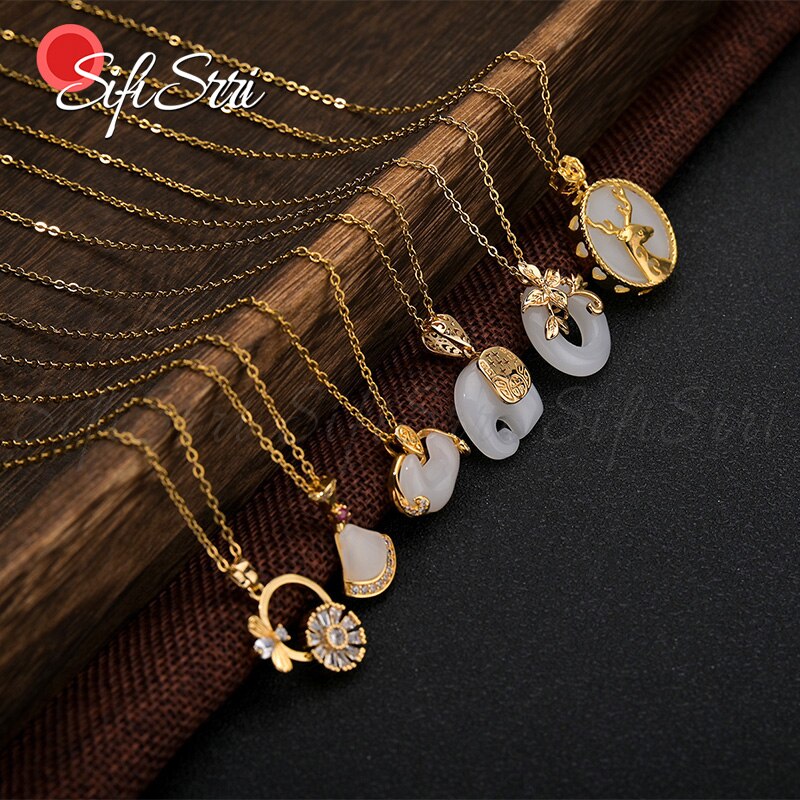 Sifisrri-collar con colgante de Jade y elefante blanco Vintage para mujer, Gargantilla geométrica, de cumpleaños, joyería,