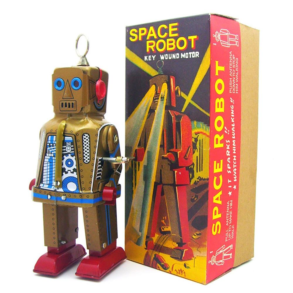 Retro Vintage reloj operado mecánico caminar electrón Robot estaño juguete coleccionables niños adultos juguetes @ A