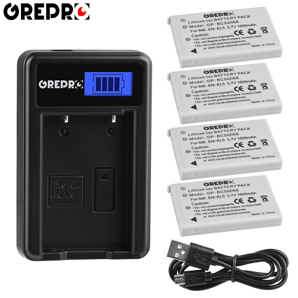 1600mAh EN-EL5 es EL5 batería para cámara Digital + cargador USB para Nikon Coolpix P4 P80 P90 P100 P500 P510 P520 P530 P5000 P5100 L50: 4B with Charger