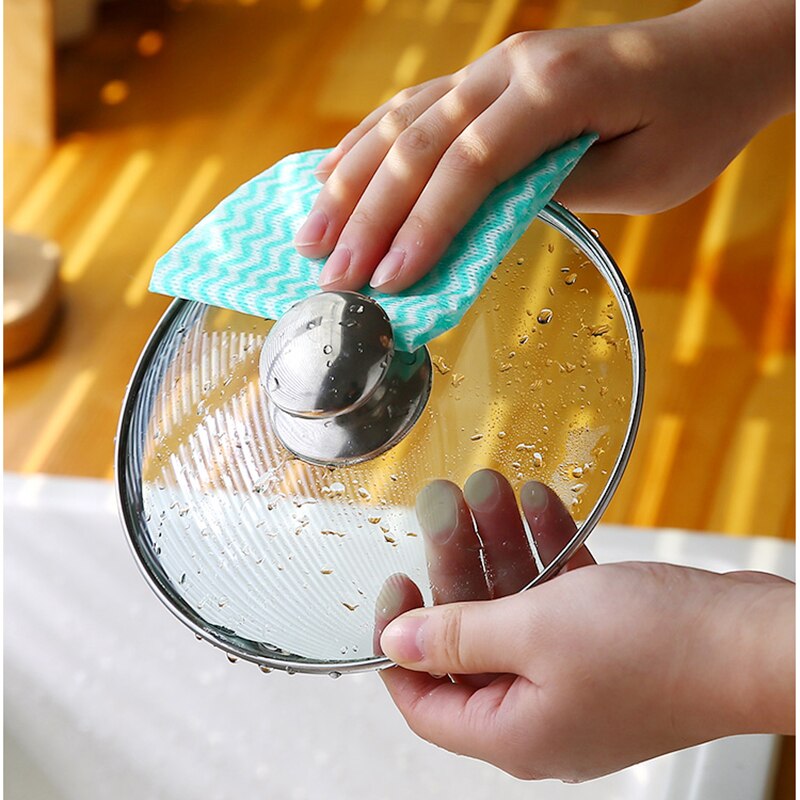 50pcs Roll Non-Woven Fabric Washing Cleaning Cloth Towels Kitchen Towel Disposable Striped Practical Rags Wiping Scouring Pad