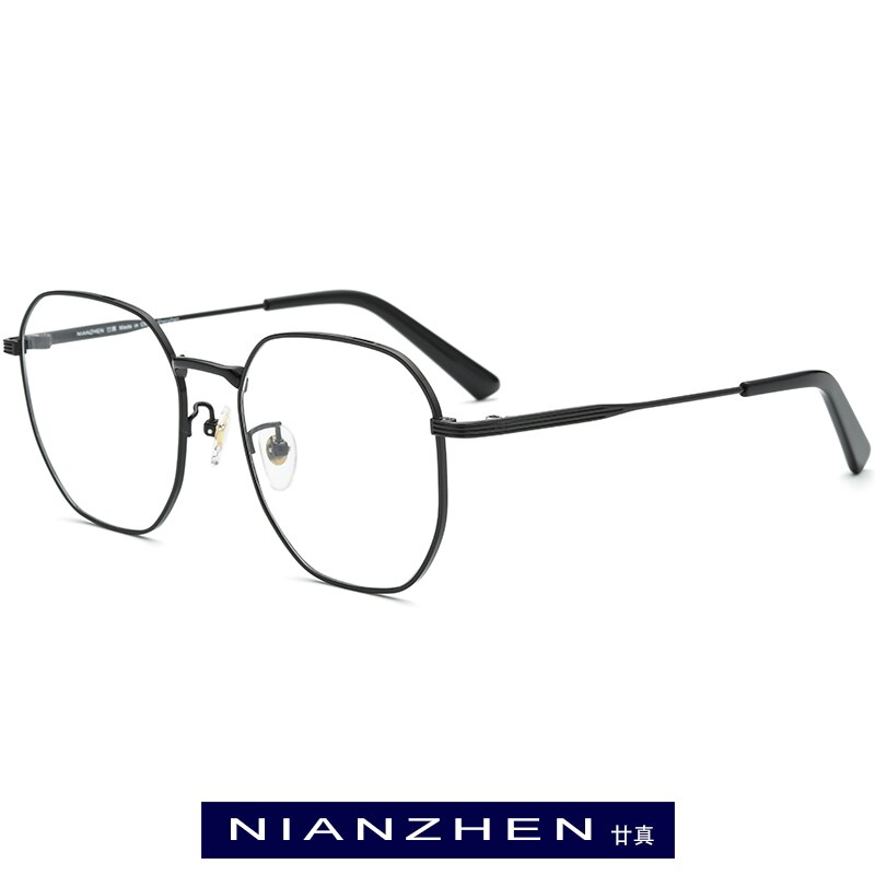 NIANZHEN Pure Titanium Eyeglasses Frame Women Vintage Square Myopia Optical Eye Glasses Men Spectacles Eyewear 1210: Black