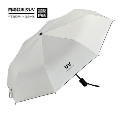 1ps Anti-Uv ins frauen stil Automatische Regenschirm 3-fach Sonnig regenschirm Beschichtung Regen Schicht Winddicht Tragbare Regenschirme 50%: Automatic white