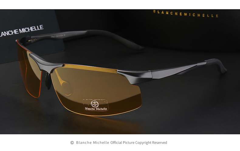 Aluminium Magnesium Mannen Zonnebril Gepolariseerde Sport Driving Night Vision Goggles Sunglass Vissen UV400 Randloze Zonnebril sunglasses men sun glasses man sunglass: gray yellow