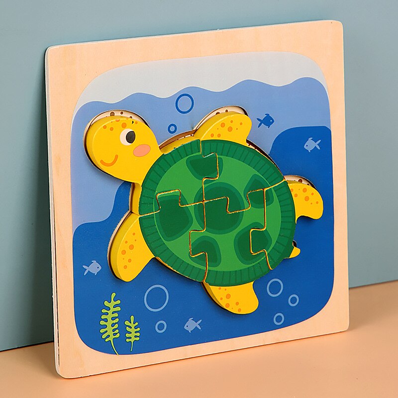 15*15cm Kinder Montessori Spielzeug 3D Holz Puzzle Baby Cartoon Tier/Verkehrs Jigsaw Puzzle Spielzeug für Kinder frühen Lernen: 07-tortoise