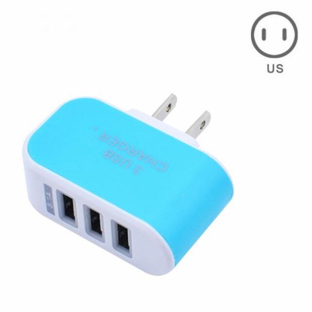 EU/US Plug Charger Station 3 Port USB Charge Charger Travel AC Power Chargers Adapter For Travel Accessories: US-Blue