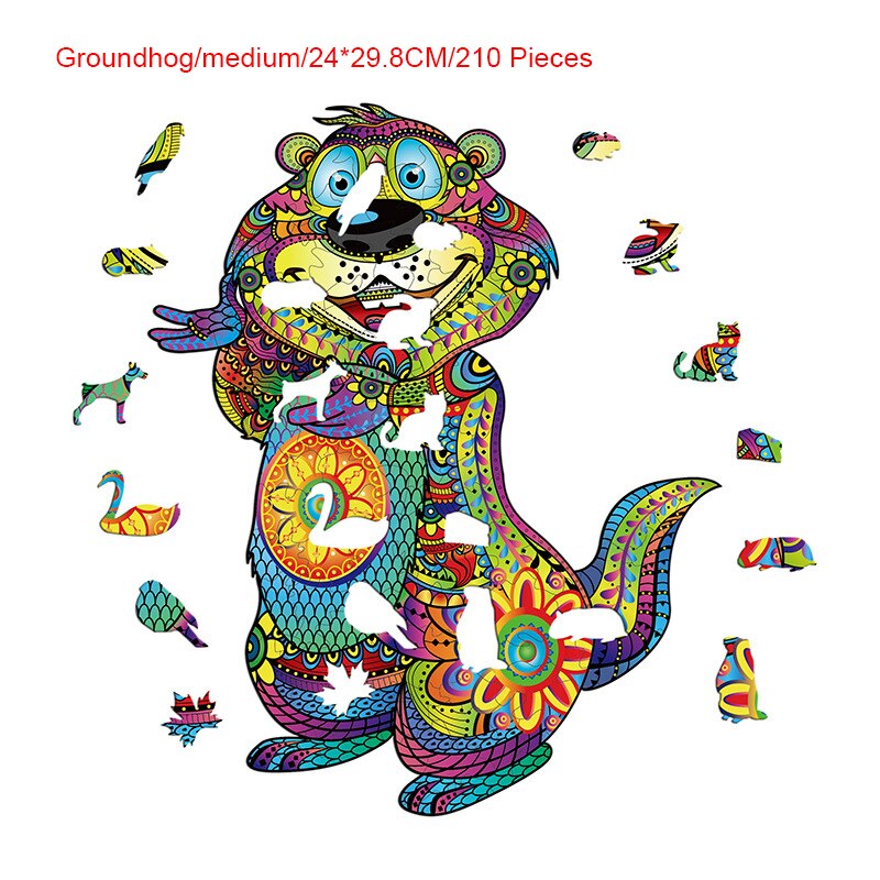 5 styles en bois dessin animé bricolage Lion Koala tigre marmotte Dragon jouet maison Puzzle pièces de Puzzle Photo murale Photo papier peint: D2