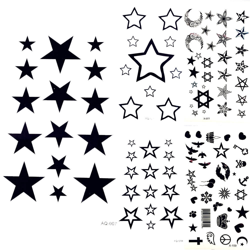 Mooie Zwarte Maan Hemel Sterren Tijdelijke Tattoo Cartoon Kids Meisje Tatoo Hand Waterdicht Oor Tattoo Stickers Mannen Body Arm Vinger art