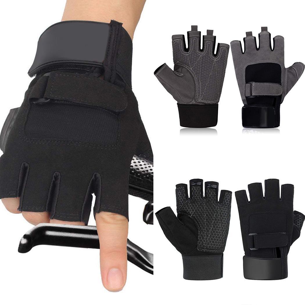Hombres ciclismo remo halterofilia Power Grip negro, gris medio dedo deportes par de adultos guantes de ejercicio