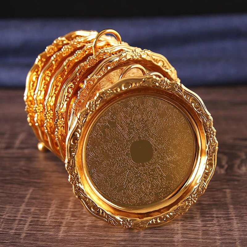 6 pieces Of Classical Golden Cocktail Metal Coaster European Style Retro Zinc Alloy Gold-Plated Mat Placemat