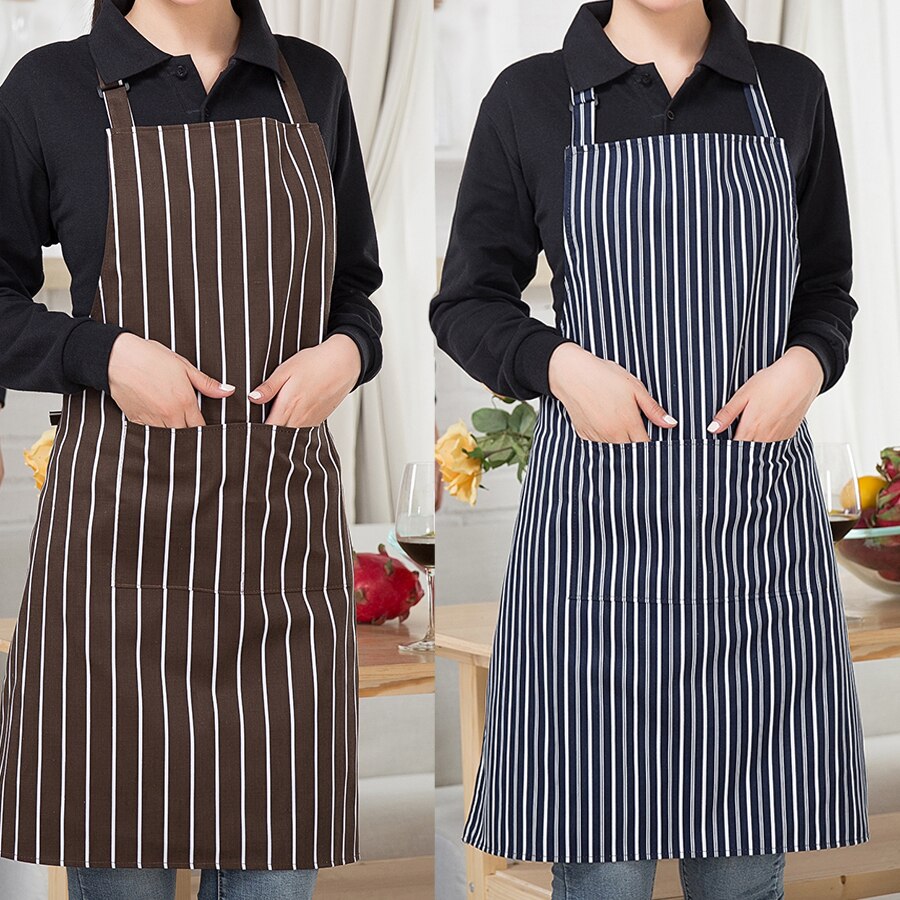 Zwarte Koken Bakken Schorten verstelbare Mouwloze Schort Streep Bib met zakken Halter Bib Delantal Keuken Restaurant