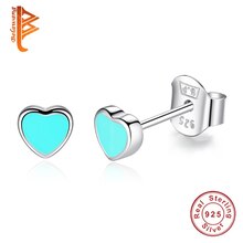 BELAWANG 925 Sterling Silver Blue Enamel Heart Push-back Stud Earrings for Women Girls Sterling-Silver-Jewelry Children Earrings