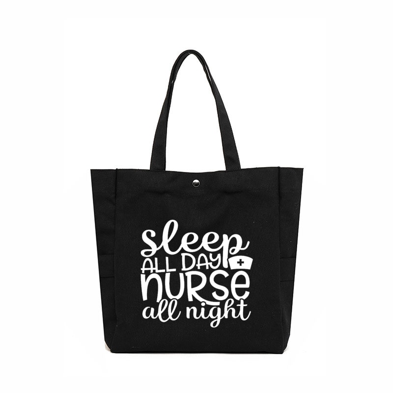 Slaap Alle Dag Verpleegkundige Alle Night Nurse Schoudertas Grote Capaciteit Dames Tote Bag Canvas Tas Vrouwen Boodschappentas