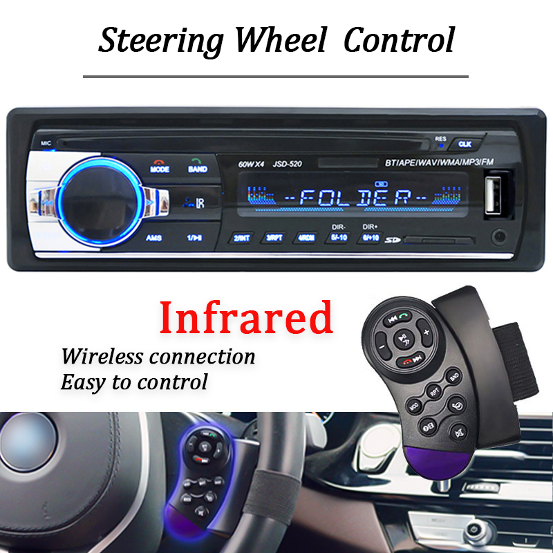 Radio Estéreo Digital con Bluetooth para coche, reproductor MP3, 60W x 4, FM, Audio, música, USB/SD, entrada auxiliar en el tablero