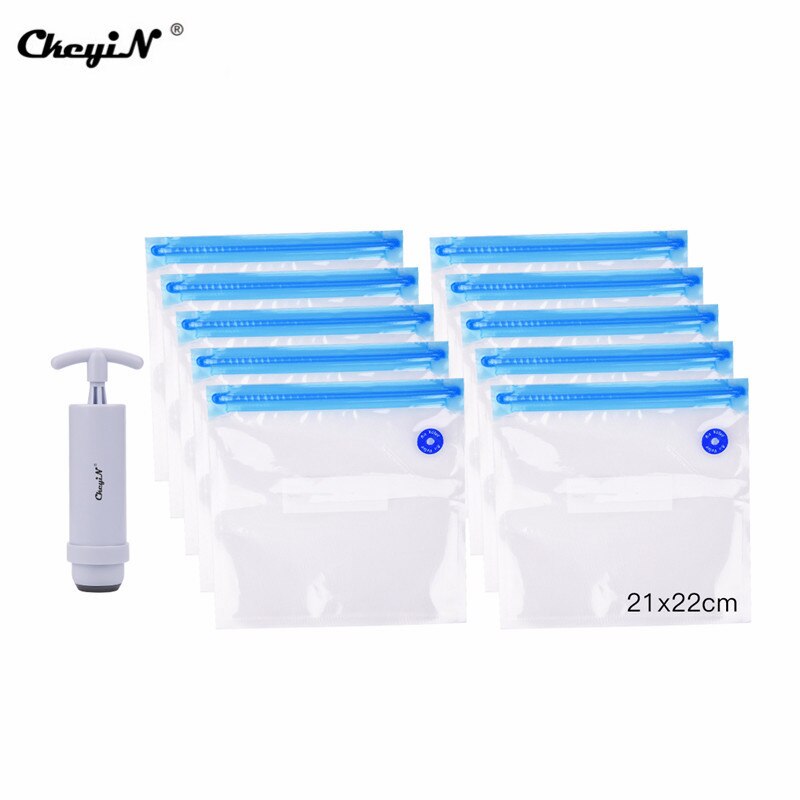 CkeyiN Vacuum Food Bag Sealer Hand Pump Food Sealer Vacuum Reusable Silicone Food Bag Home kitchen 10Pcs Zip Vacuum Bag