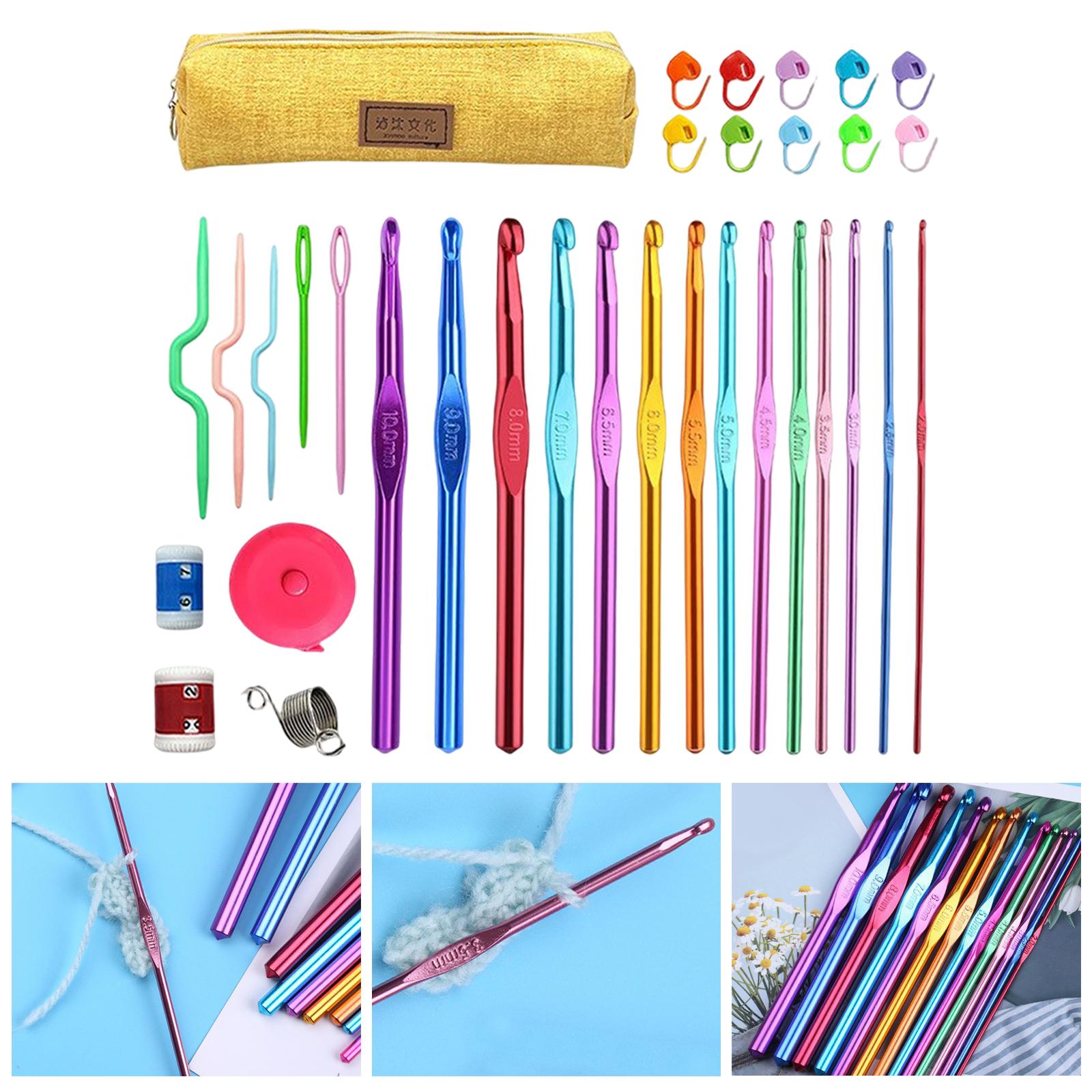 34Pcs Crochet Hooks Kit DIY Hand Knitting Art Tools Aluminum Hooks with Case