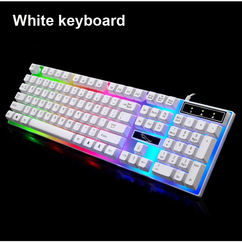 Erilles Wired Gaming Mechanical Feel Backlight Keyboard Mouse combo USB Mice Flexible Polychromatic LED Lights Computer Gamer: Only White Keyboard