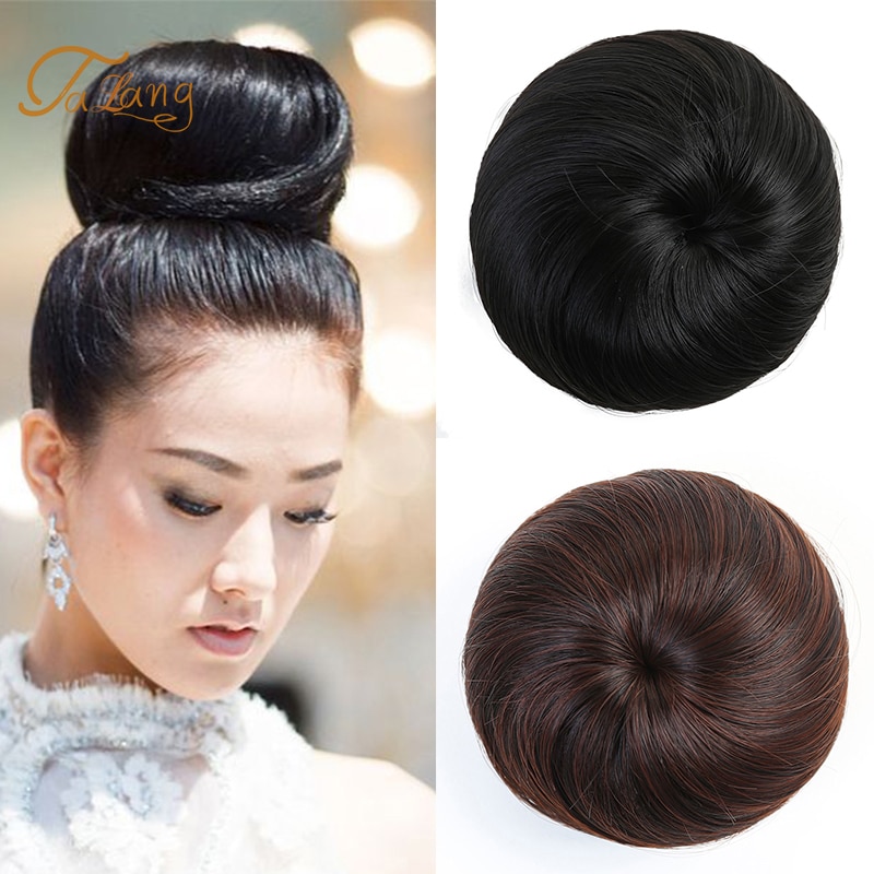 Talang jenter brun blond bolle hår chignon syntetisk smultring rulle hårstykker høy temperatur fiber til kvinner hodeplagg