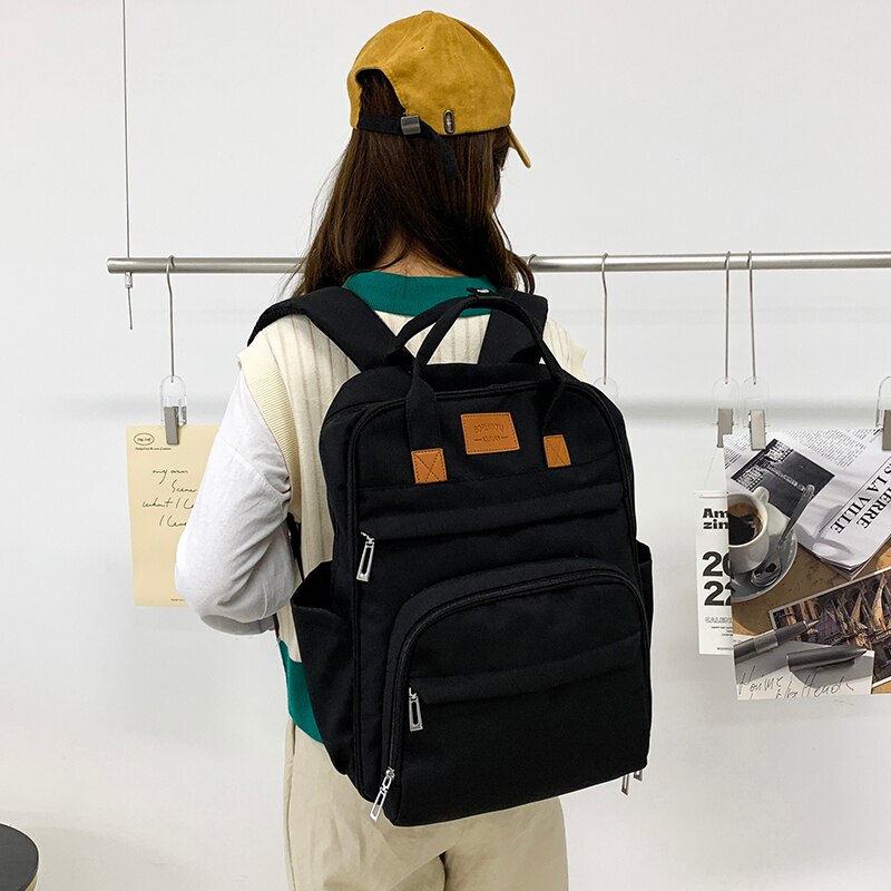 Mochila escolar con asa larga para chica joven, bolsa de libros para estudiantes, adolescentes, mujeres, universidad, novedad de viaje informal, 2022: Negro