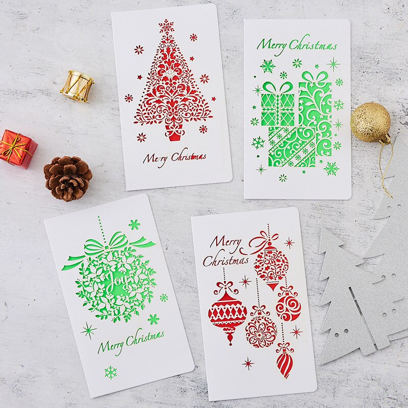 1 Kaart + 1 Envelop/Set Cartoon Hollow Out Wenskaarten Creatieve Papier Snijden Vrolijk Kerstfeest Kaarten Vouwen Xmas zegen Kaart