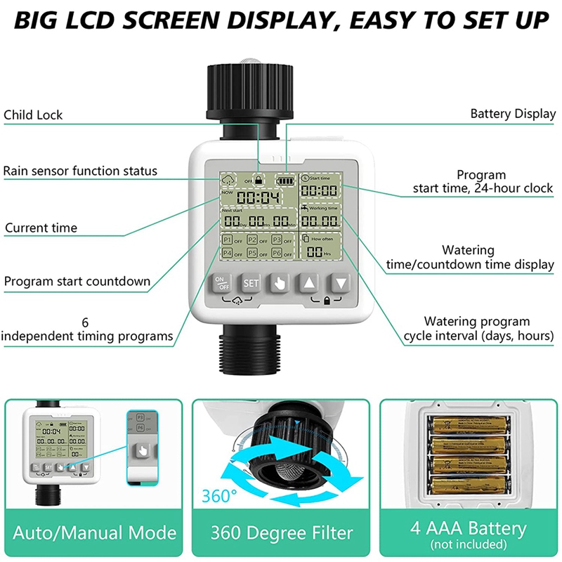 Rain Sensor Watering Controller System Watering Device 6 Programs Digital Irrigation Timer for Garden Automatic