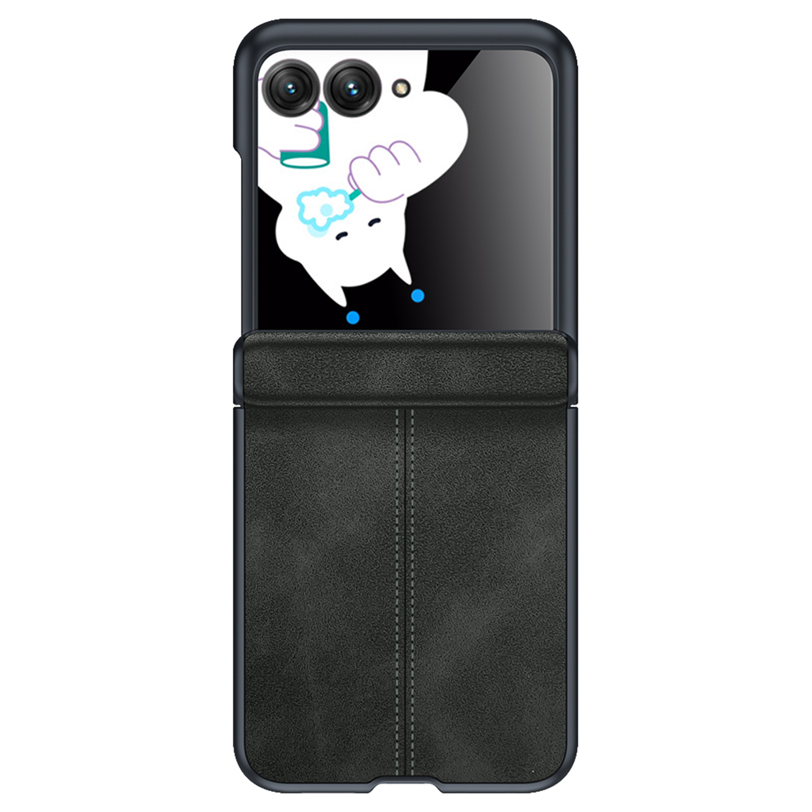 Leren hoesje voor Motorola Razr 50 / 60 / 70 met scharnierbescherming, ingebouwde schermbeschermer, slanke schokbestendige hoes - Rood: zwart / Motorola Razr 60 Ultra