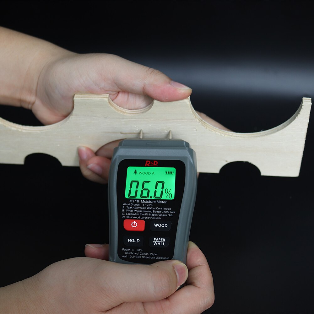 Medidor de humedad de madera, higrómetro de pared de papel, Detector de humedad de madera, probador de densidad de árbol gris, MT-18 R &amp; D,