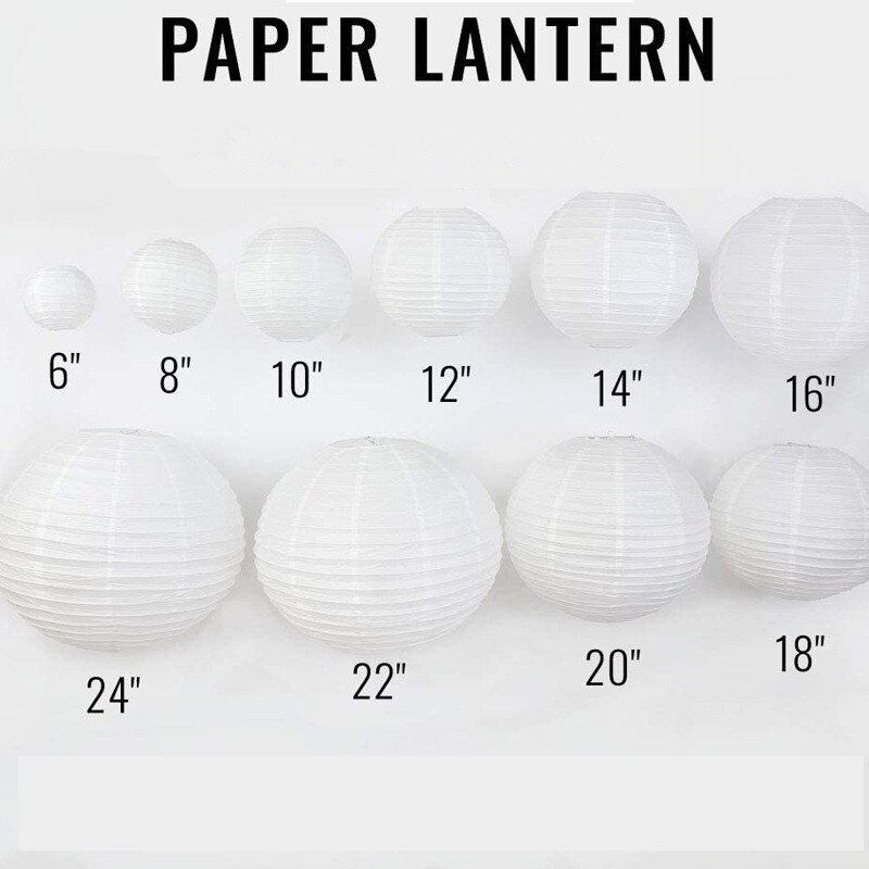 10 Pieces 6-16 inch Chinese White Paper Lanterns Wedding Party Decor Lanterns White