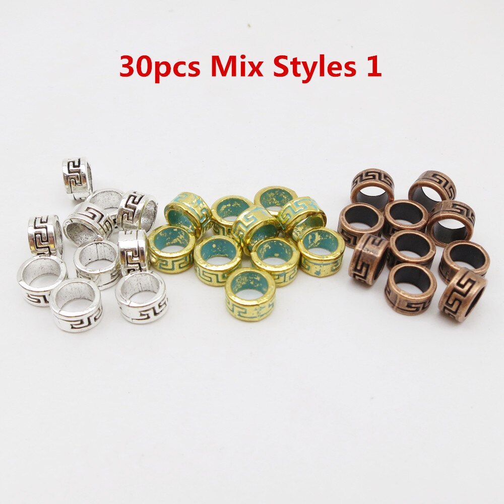 Runa vikinga pequeña trenzada para el cabello, anillos de cuentas de metal, plata, oro y bronce, accesorios para el cabello, 30 Uds./50 Uds.