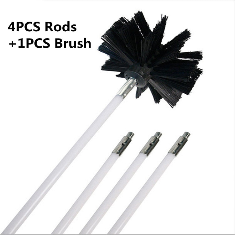 Flexibele 12Pc Staven Met 1Pc Borstel Hoofd Schoorsteen Cleaner Sweep Rotary Haarden Binnenwand Cleaning Brush Cleaner Schoorstenen toegang: 4PCS
