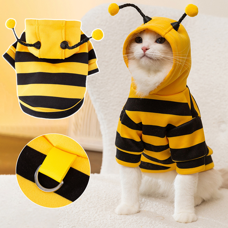 Engraçado animal de estimação gato traje com capuz listra gato hoodies para gatos gatinho, páscoa dia das bruxas abelha vestir-se festa roupa gato