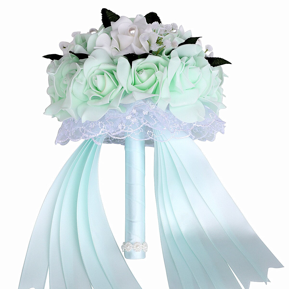 Ramo de novia Artificial Simple de 9 colores para dama de honor con flores de espuma PE ramo de rosas de boda hecho a mano decoración de FW007B: mint green
