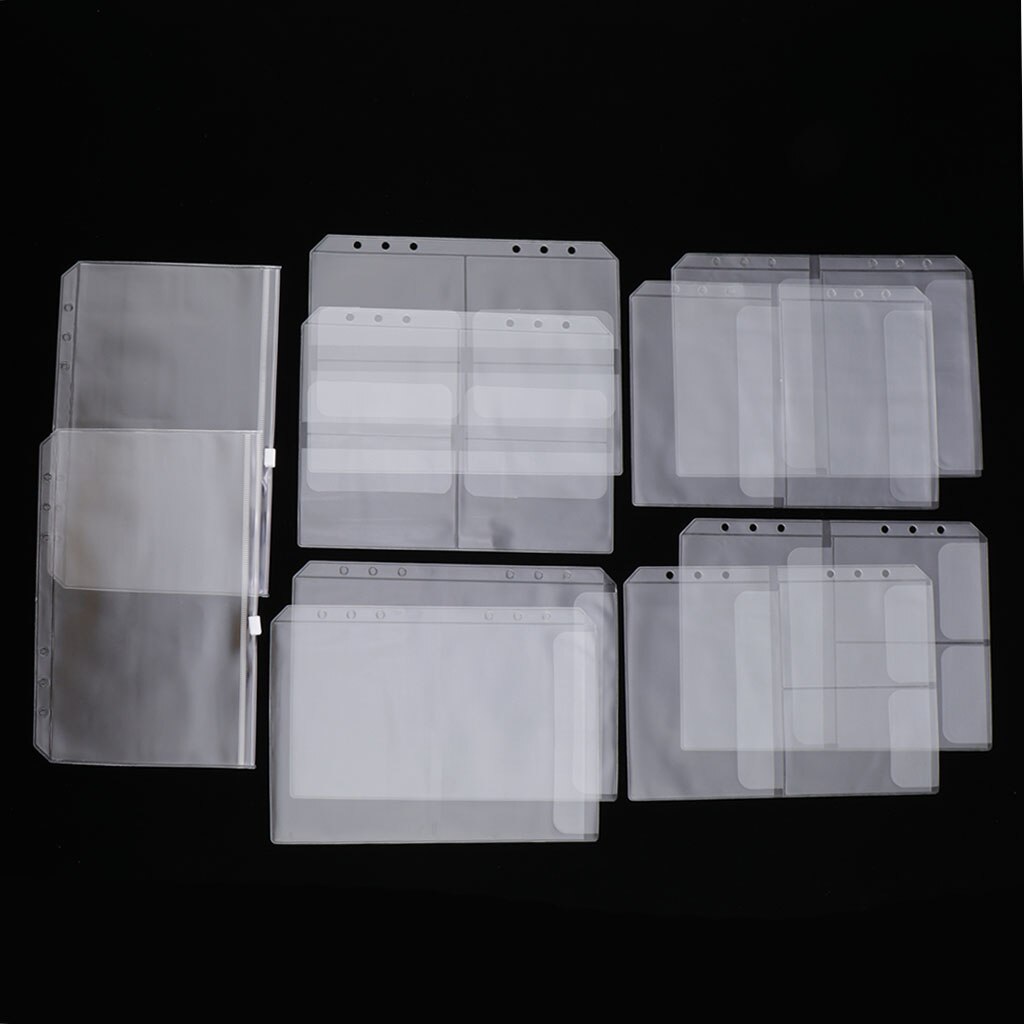 10 Pack A5 Binder Pocket with 6 Holes Binder Sleeves PVC Document Filling Bags Binder Folders - Fit for 6 Rings Notebook