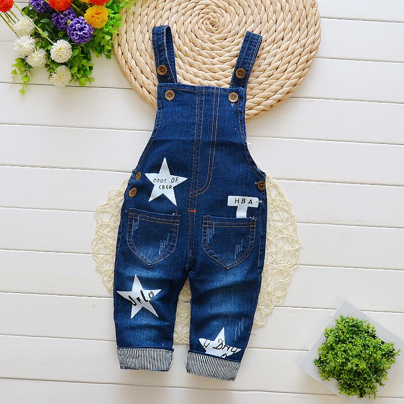 BibiCola spring bib solid color jeans brand pants boys trousers children jeans autumn baby kids denim suspenders girls clothing