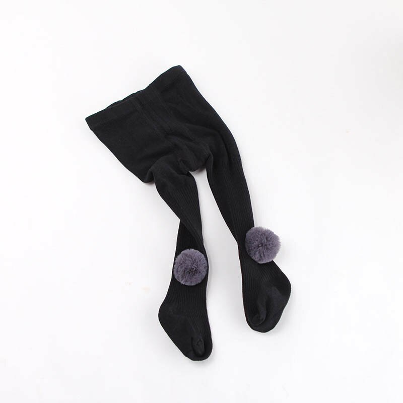 Novo bebê menina collants inverno outono cor sólida grosso algodão macio bonito pompom bebê collants recém-nascidos da criança meninas collants meia-calça: black / 12-24M