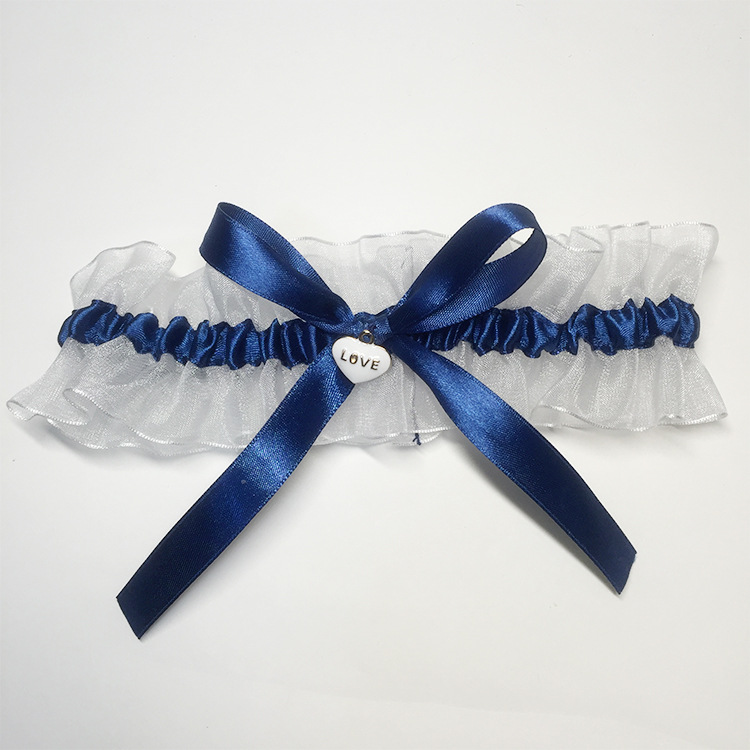 Navy Blue White Wedding Garter Bridal Garter Handmade Bowknot Garters: Default Title