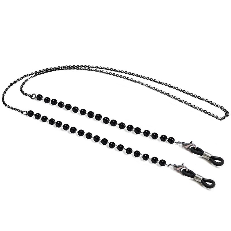 Cordón con gancho de langosta para mascarilla, colgante Multicolor con abalorios y perlas de cristal coreanas,: Black