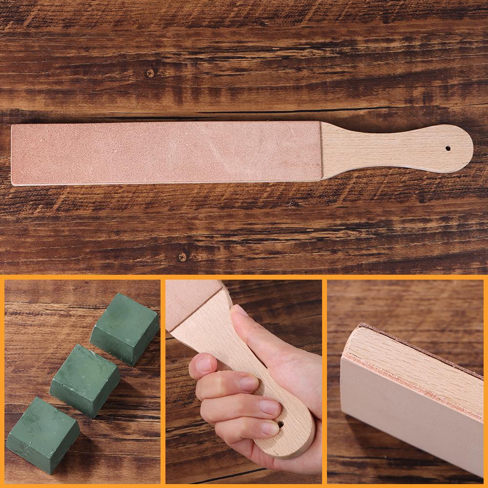For Knife Sharpening Sharpening Knives Knife Strop Set Double-sided Leather 14"x 2" Stropping Block Kit With Polishing Compound