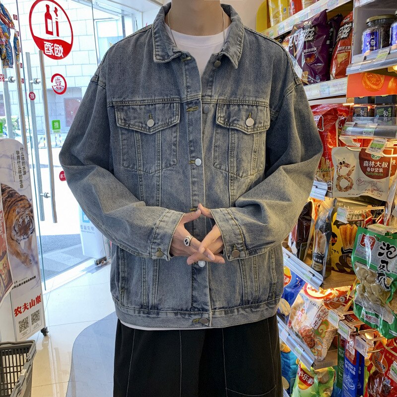 American Vintage Denim Jacket Men Women Loose Harajuku Bomber Outwear Couple Autumn Patchwork Casual Baseball Coat