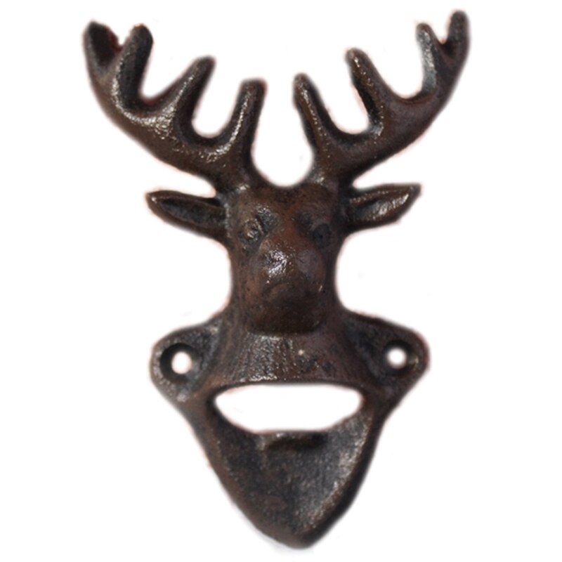 Reindeer Head Cast Iron Beer Bottle Opener Antique Black Animal Figurines Head Wall Mounted Metal Bottle Opener: Default Title