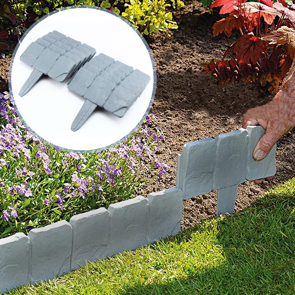 20pcs Stone Effect Plastic Fence Lawn Edging Plant Flower Bed Garden Border