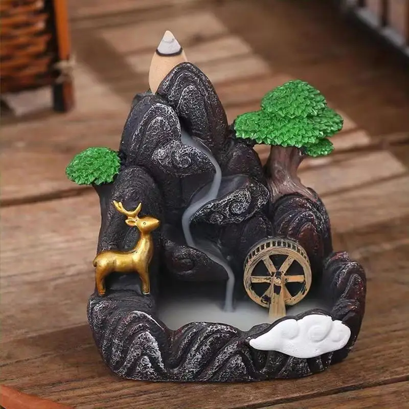 Incense Burner Resin Backflow Incense Smoke Waterfall Incense Holder For Aromatherapy Environment Cleansing Yoga Home Decor