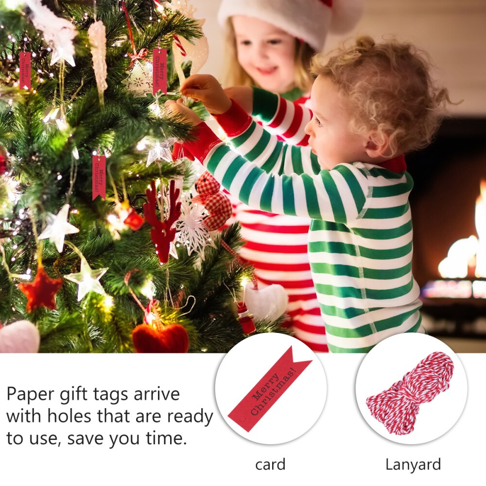 100Pcs Christmas Fish Tail Tag Kraft Paper Wish Card with 20M Hemp Rope