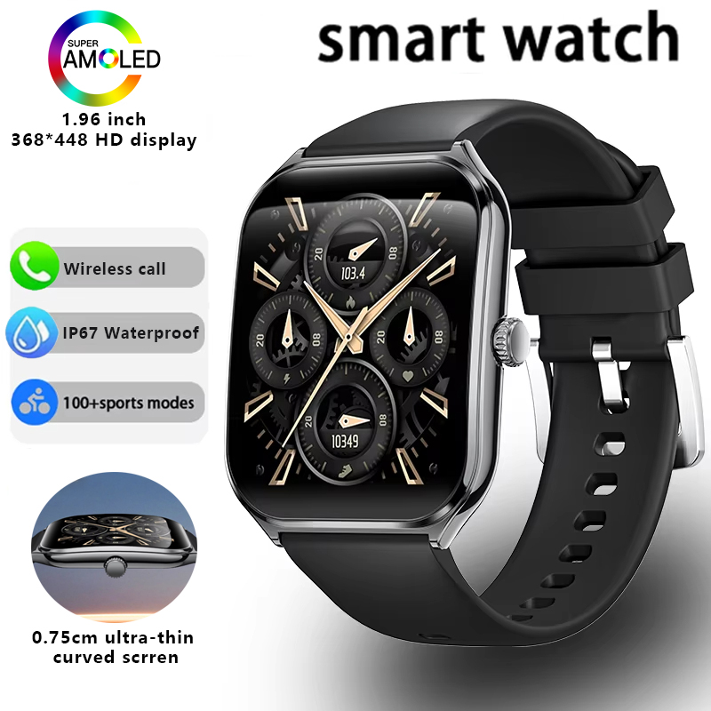 2025 Nuovo 1.96 "Utral Sottile Curvo Schermo Amoled Orologi Intelligenti BT Chiamata Uomo Donna IP68 Impermeabile Monitoraggio della saluto del Sonno Smartwatch: bianca