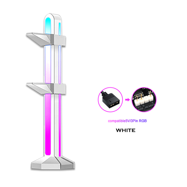 RGB Vertical GPU Support Aluminum Video Graphics Card Jack Bracket,VGA Holder Stand 12V/5V AURA SYNC,Black/White/Pink: White 5V ARGB
