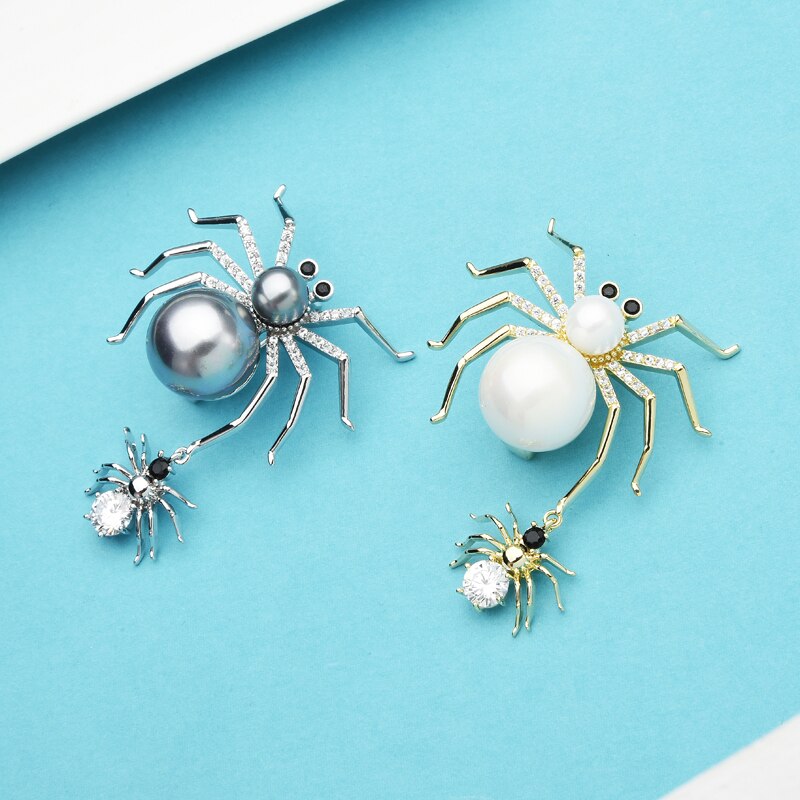 Wuli & del bambino di Nuovo Disegno Sveglio Della Perla Mamma Del bambino ragno Spille Donne 2-colore di Strass Ceco Insetti casuale Ufficio spilla Spilli Regali
