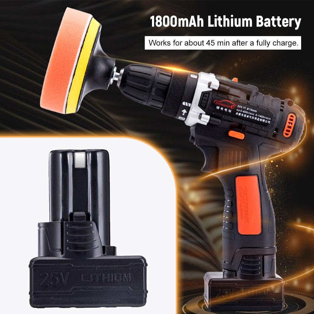 120W Car Polishing Machine Cordless Drill / Driver Kit Polisher Car Buffer Waxer Set Power Screwdriver 1350rpm Variable Speed